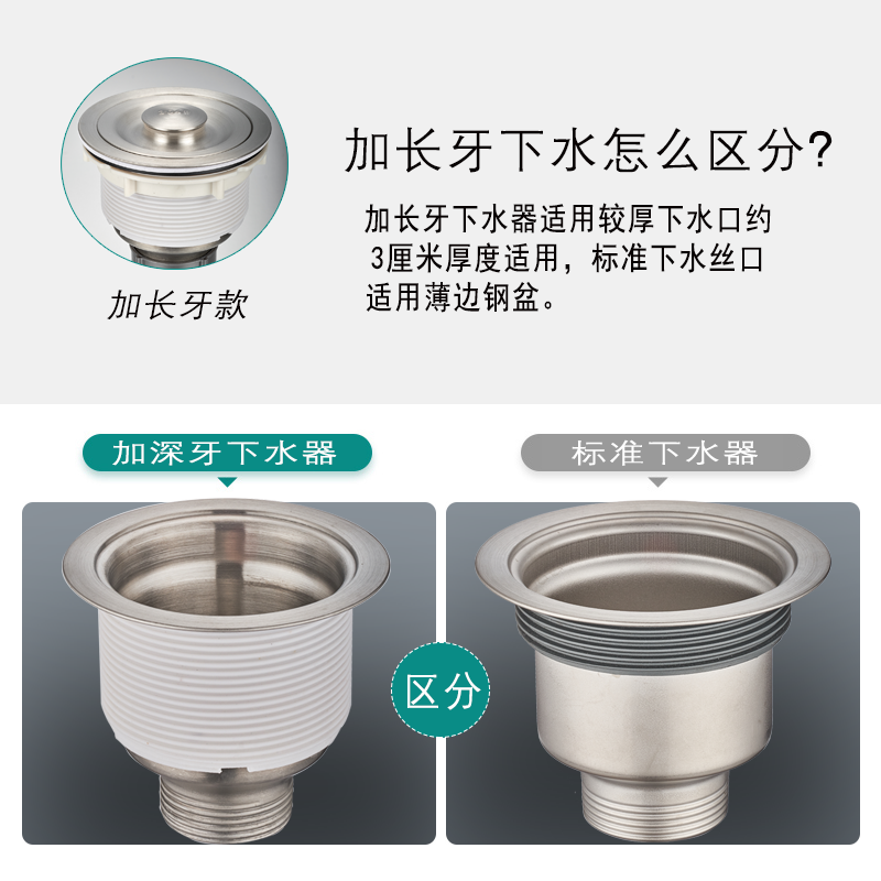 老式水槽下水管配件水头通用厨房陶瓷不锈钢盆去水器盖双盆洗菜盆|BGS全钢头配电镀管