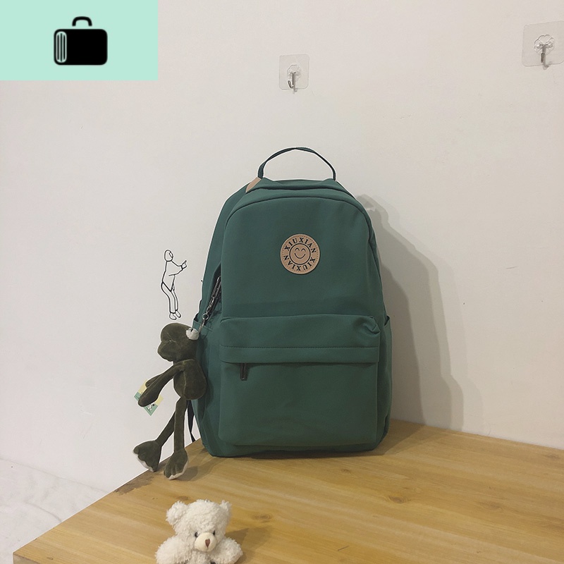 书包女韩版高中原宿ulzzang大学生简约森系百搭学生ins双肩包背包NEW LAKE 绿色带长腿蛙挂饰