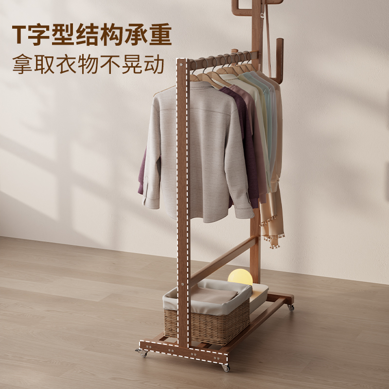 实木衣帽架床头挂衣架落地卧室置物架家用简易收纳衣服架子高清大图
