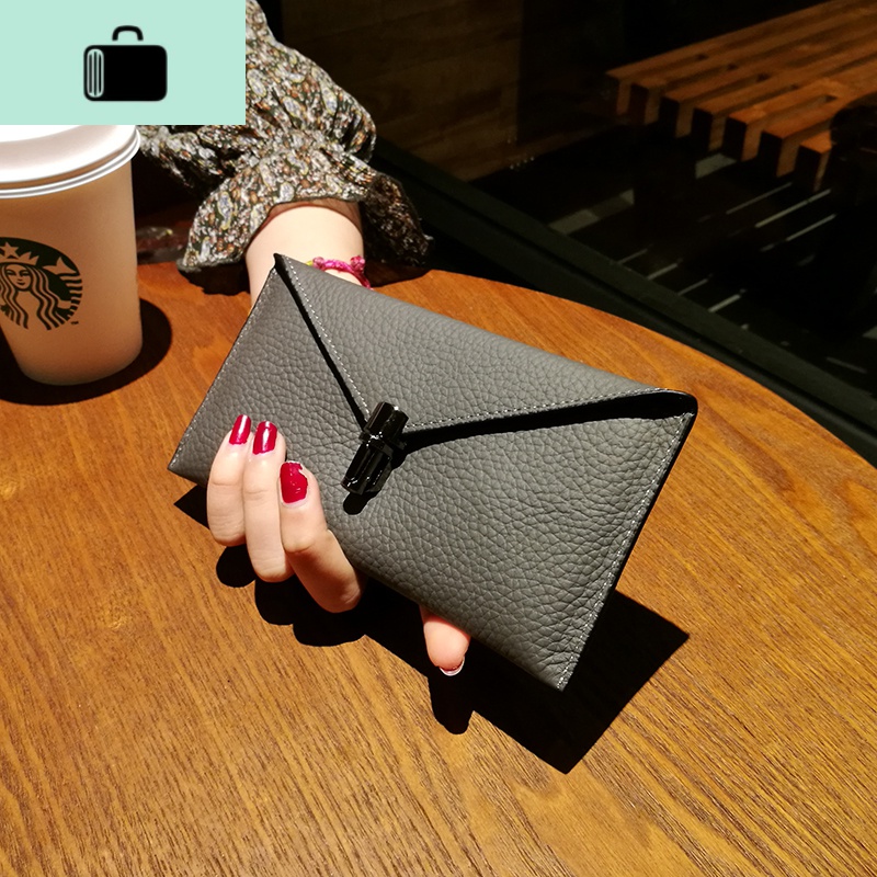 真皮钱包女长款薄款韩版ins潮超薄个性2020新款时尚复古欧美皮夹NEWLAKE 灰色现货