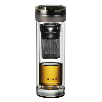 果兹 加厚底过滤茶杯耐热玻璃杯 雅兰仕双层玻璃水杯 300ml