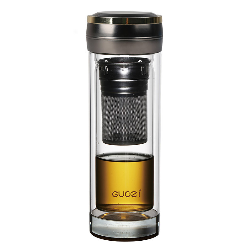 果兹 加厚底过滤茶杯耐热玻璃杯 雅兰仕双层玻璃水杯 300ml