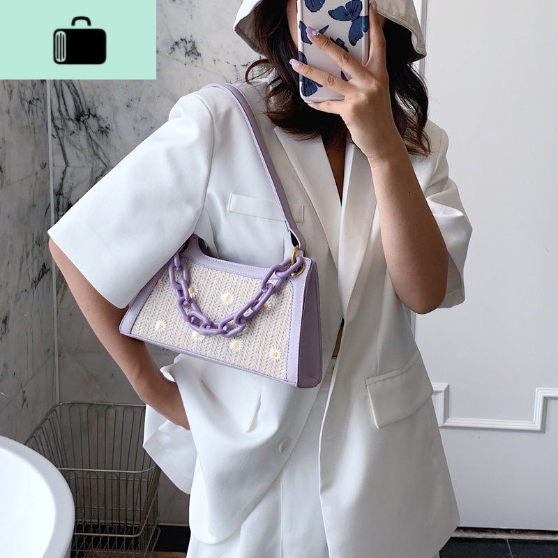 夏季小清新包包2020新款网红时尚简约单肩包百搭编腋下包NEW LAKE女士单肩包