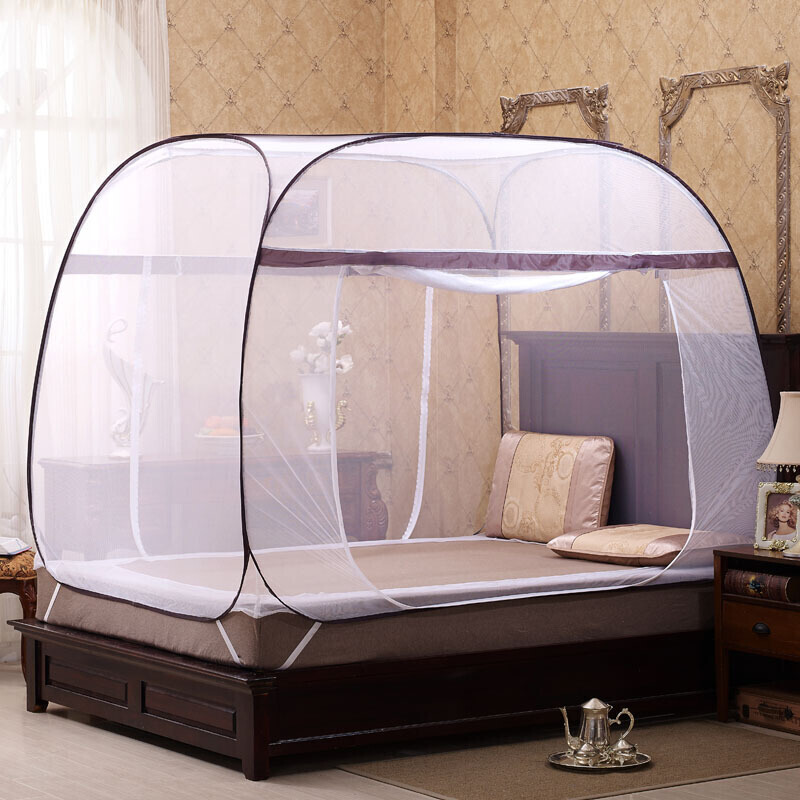 蒙古包蚊帐免安装1.5/1.8m床双人用拉链1.2米方顶折叠钢丝