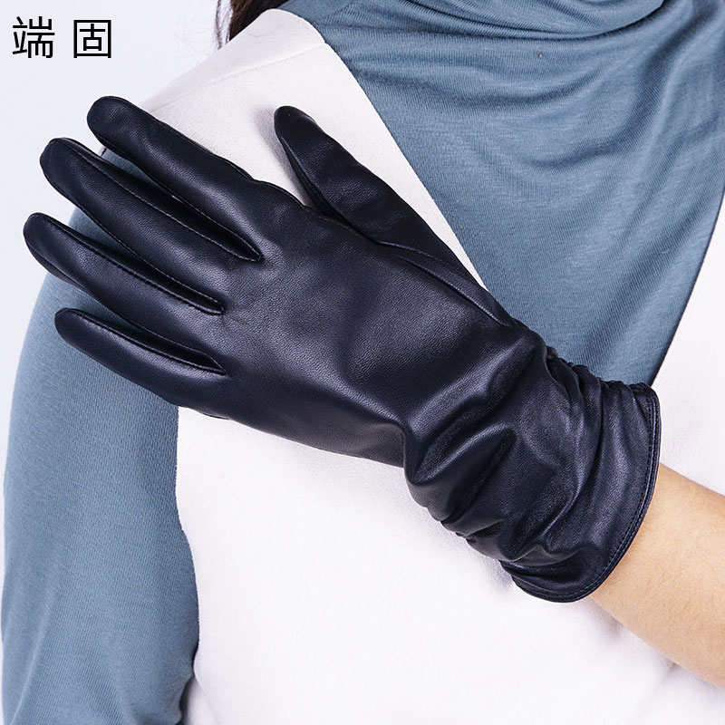 端固女士长款防寒羊皮手套加绒D41T/副高清大图