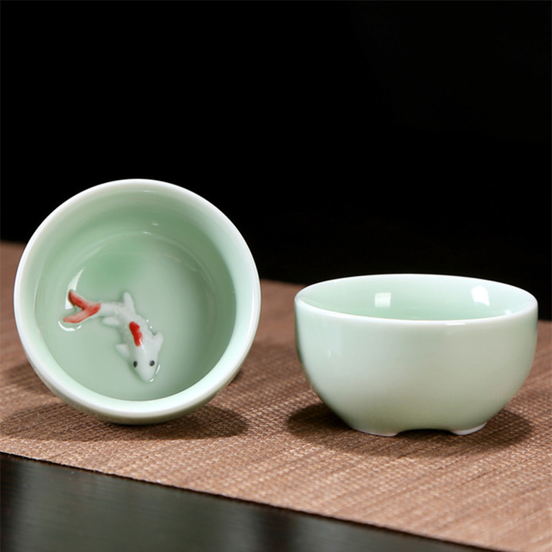 10头青瓷鱼杯茶具套装