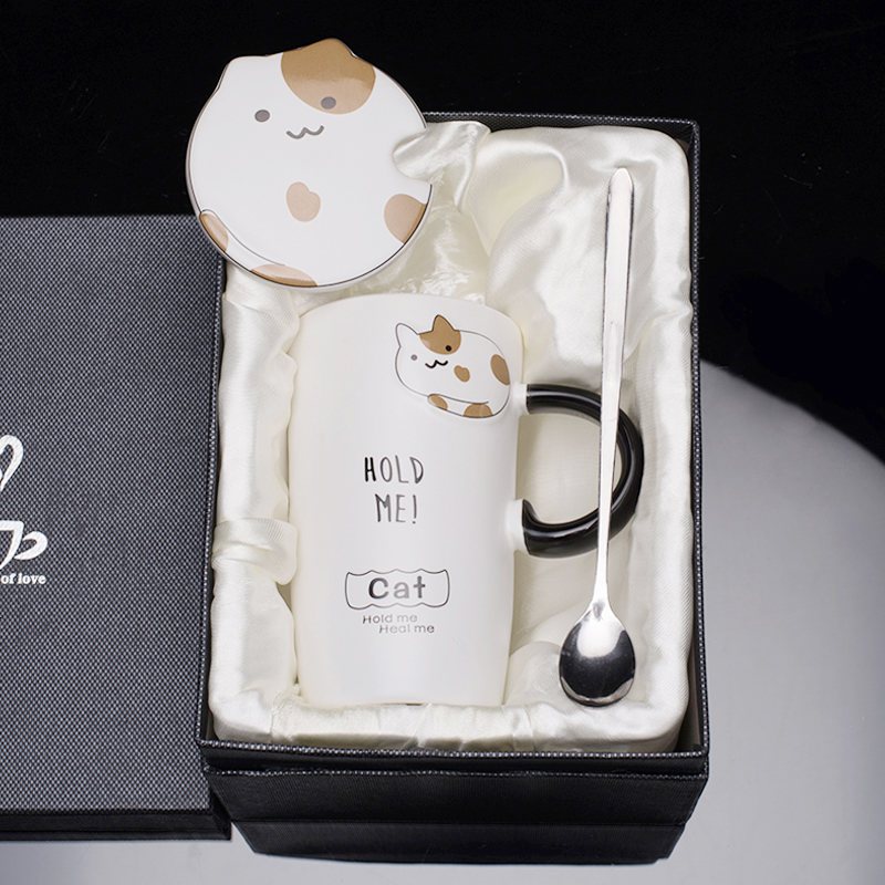 创意卡通可爱马克杯带盖勺大容量牛奶陶瓷杯喝水杯女学生韩版潮流