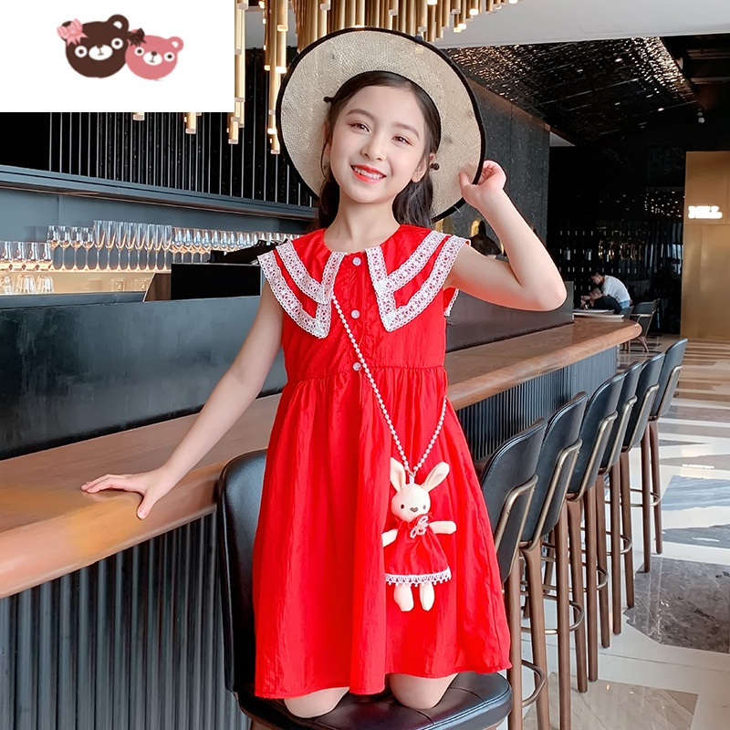 绿彩虹光女童夏装连衣裙薄款冰丝棉2022新款洋气童装公主裙女孩儿童裙子夏
