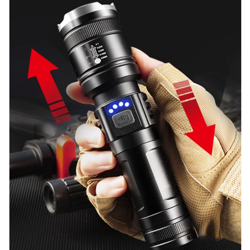 硕森超亮手电筒GM98一电-智能电显-可充手机-速变焦-type-c快充高清大图