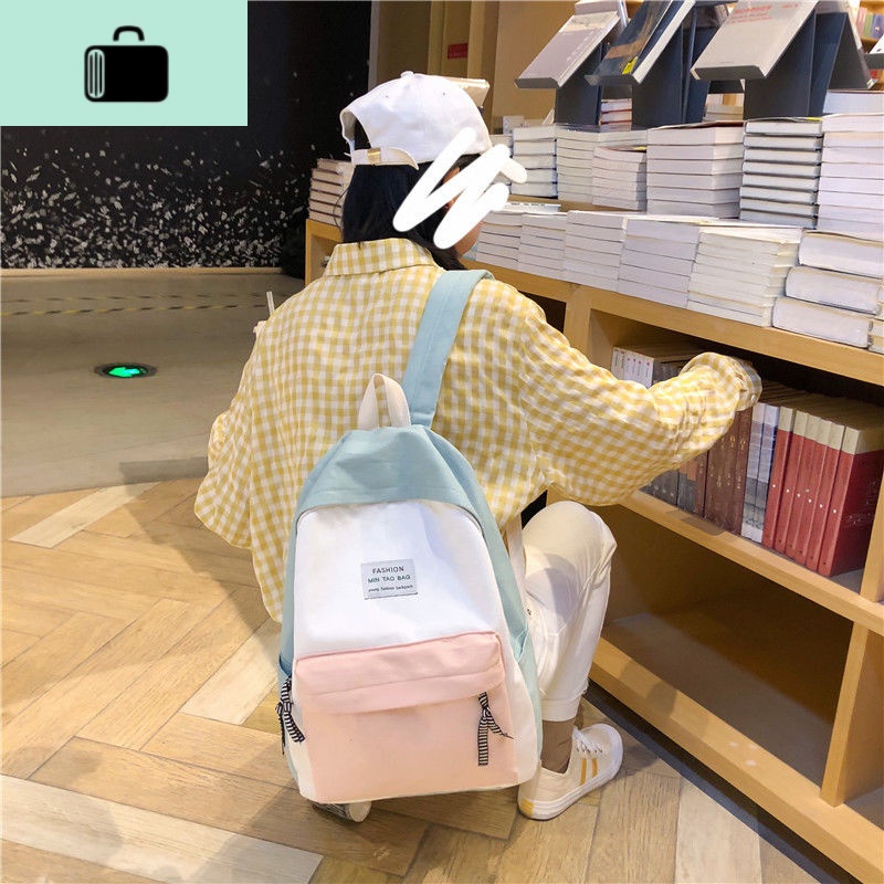 帆布书包女学生韩版初中生校园原宿高中2020新款双肩包ins风背包NEWLAKE高清大图