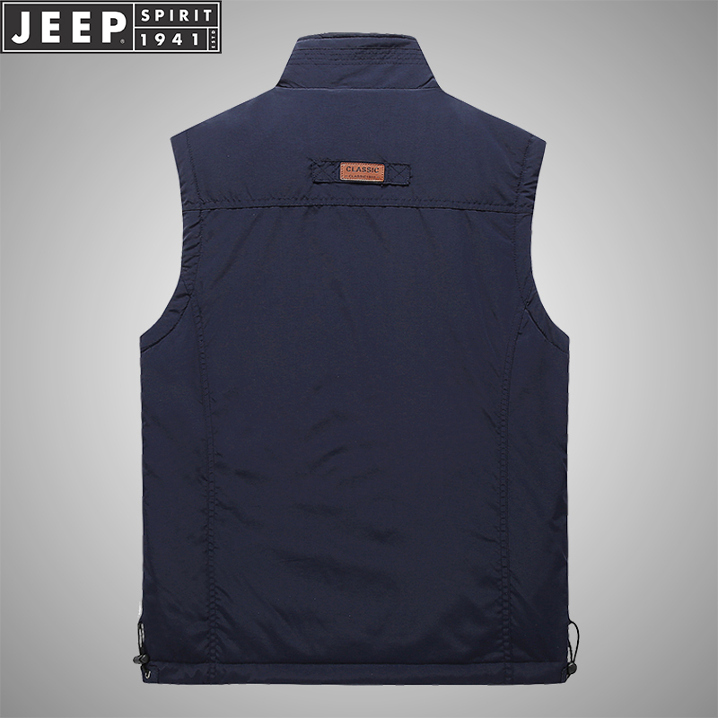 JEEP SPIRIT吉普男士加绒马甲防风保暖背心钓鱼摄影工装多袋立领休闲马夹大码外套