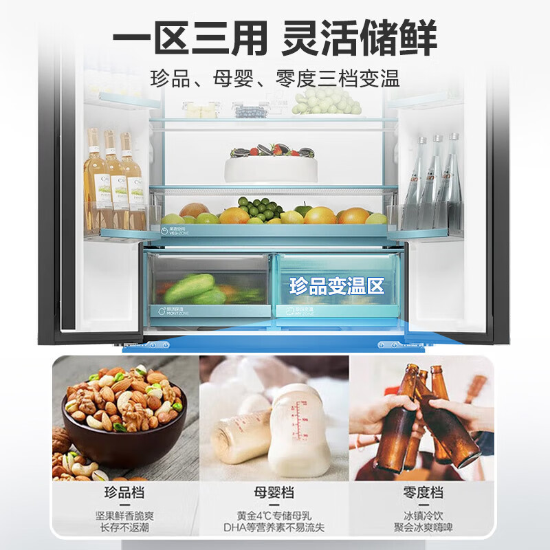 海尔法式冰箱486升超薄零嵌594mm多门抽屉冰箱底部前置散热一级能效双变频BCD-486WGHFD1BSJU1