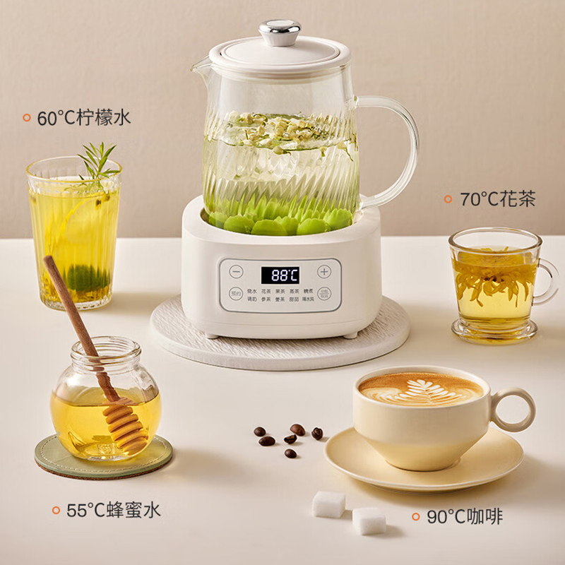 摩动养生壶1.2L全玻璃家用多功能煮茶器单机白色MD-YS01高清大图