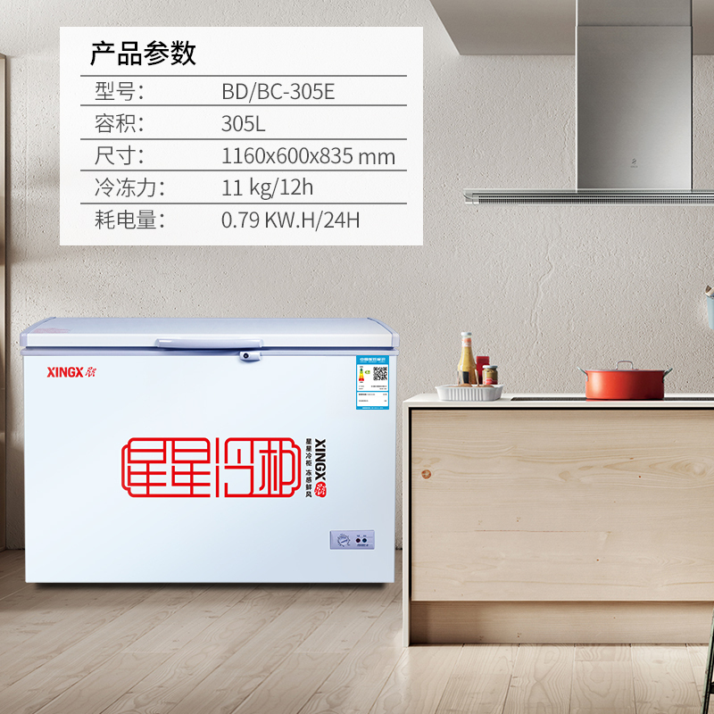 星星(XINGX) BD/BC-305E 305升 冰柜商用家用大容量冷冻柜卧式单温带锁冷藏保鲜冷柜