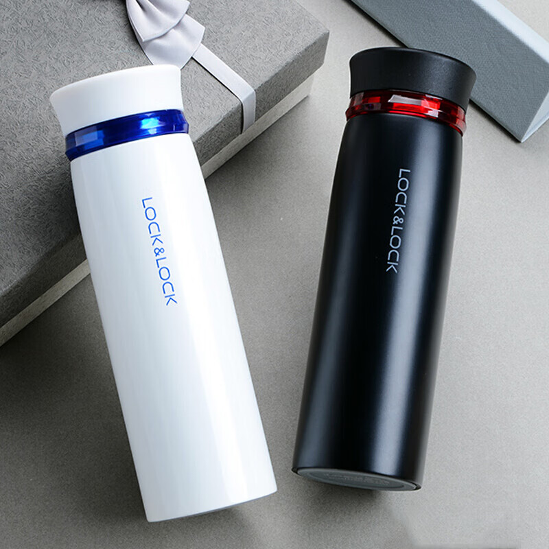 乐扣乐扣(LOCK&LOCK)保温杯女超轻量水杯简约便携情侣304不锈钢杯子学生 黑红色[450ml]LHC4131高清大图