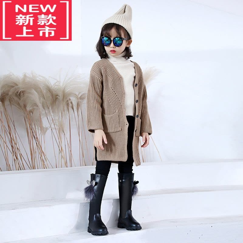 可莉允女童高筒靴2020秋冬新款韩版鹿头加绒女童靴子二棉皮靴中大童长靴图片