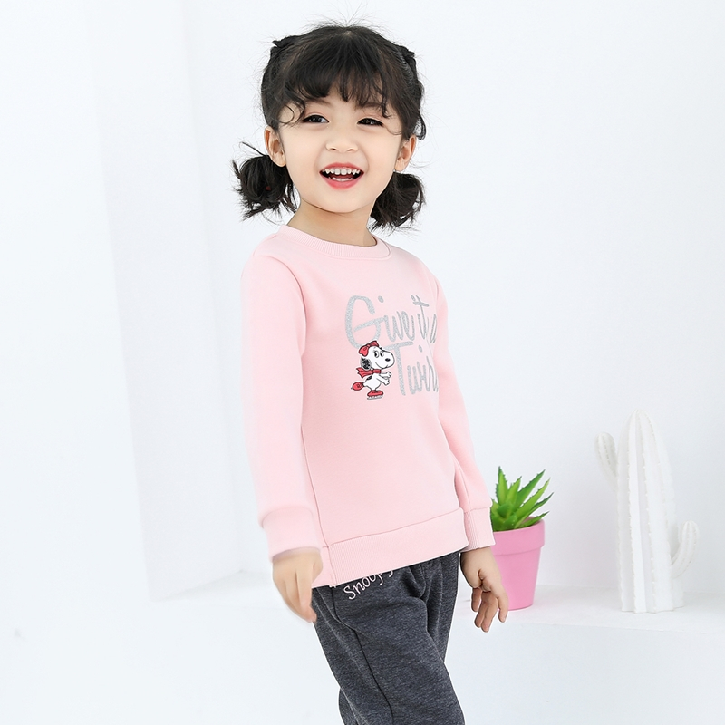 史努比(SNOOPY)女童加绒卫衣春秋冬长袖圆领套头卫衣100-130cm