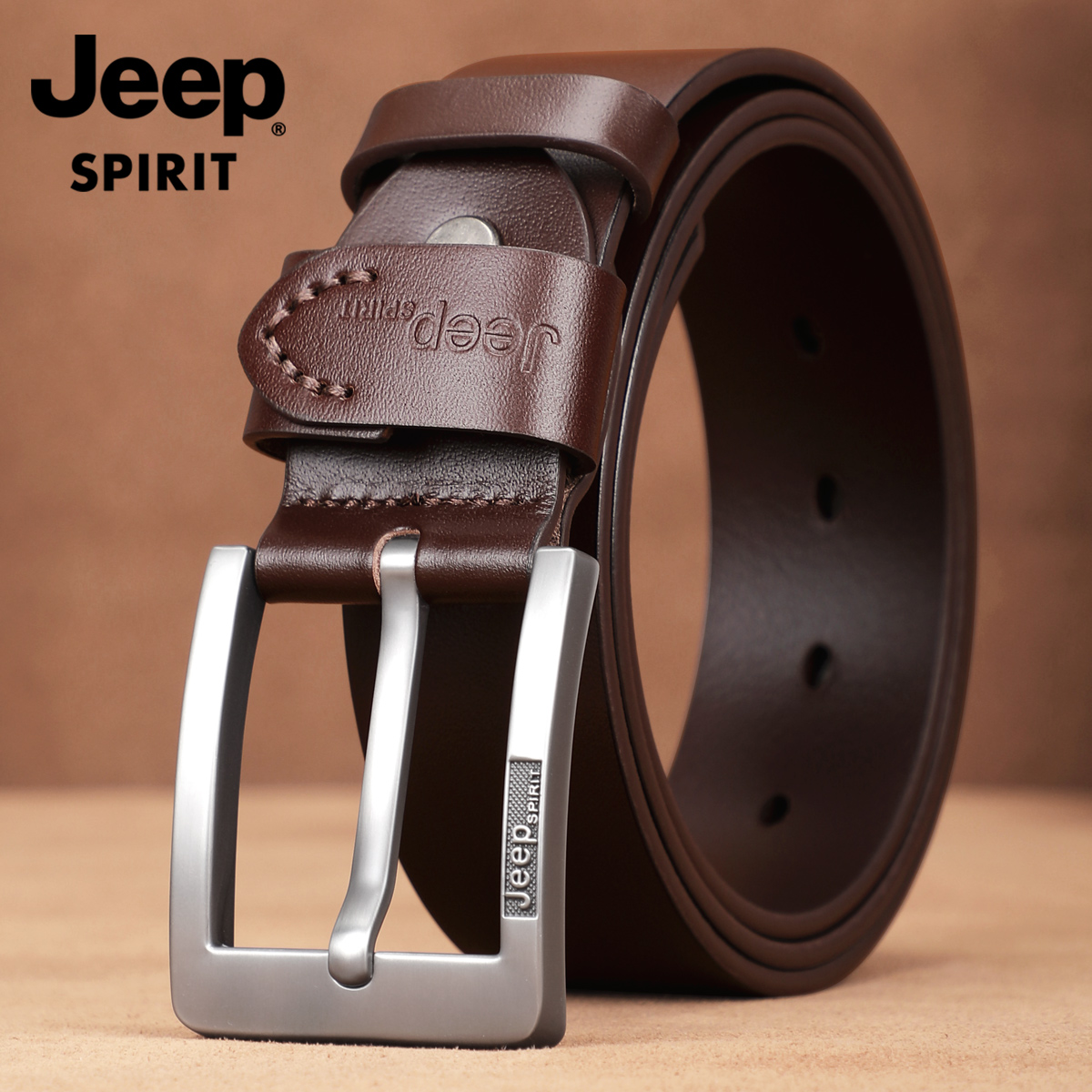 Jeep吉普牛皮皮带男士真皮针扣腰带男韩版潮流裤带纯正品2025裤腰高清大图