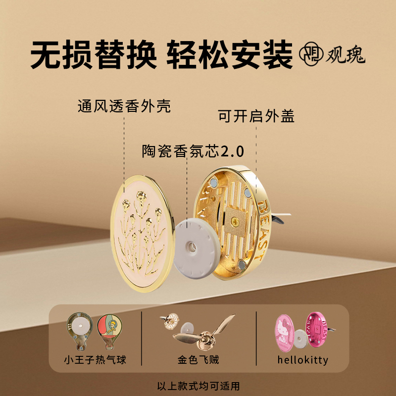 观瑰香氛 适用野兽派哈利波特金色飞贼小王子千叶玫瑰车载香氛替换芯香熏片高清大图