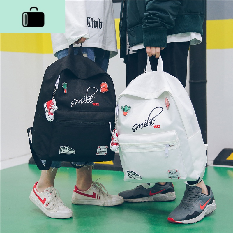 可爱挂件书包女韩版原宿校园高中学生时尚潮双肩包学院风情侣背包NEW LAKE高清大图