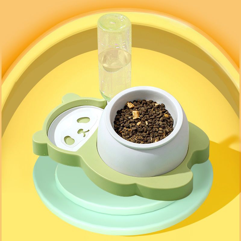 轻奢绿[熊猫碗]慢食碗+主食碗+水碗 (不锈钢碗) 猫碗双碗自动饮水猫咪食盆防打翻水碗保护颈椎狗碗狗盆陶瓷猫咪碗