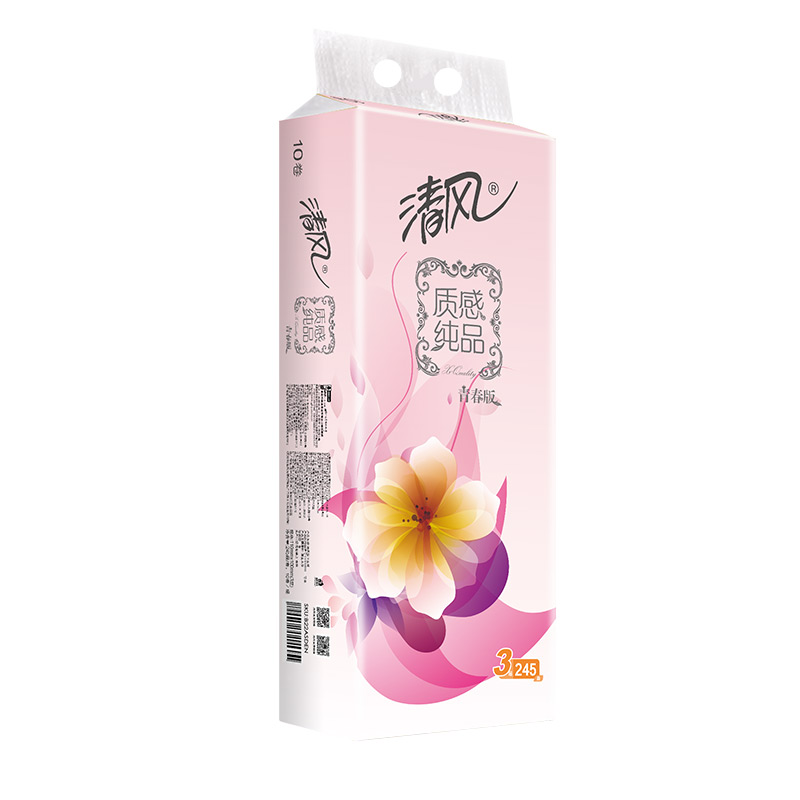 清风 卷纸 质感纯品青春版三层245段*10卷卷筒卫生纸巾厕纸手纸高清大图