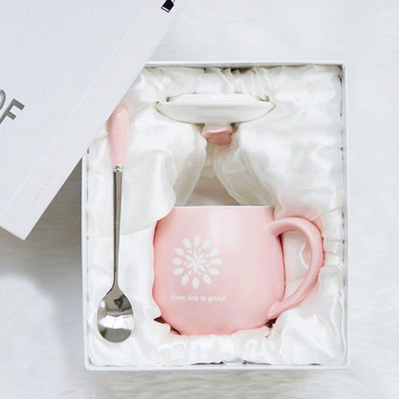 哲飞家居 杯子水杯咖啡杯情侣杯马克杯带盖勺简约创意陶瓷杯可爱早餐杯生活日用家居器皿家居日用