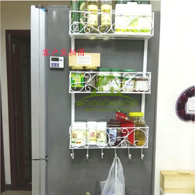 新款冰箱挂架侧壁挂架厨房整理收纳架铁艺多层置物架味架 架冰箱挂收纳箱收纳柜收纳盒储物箱
