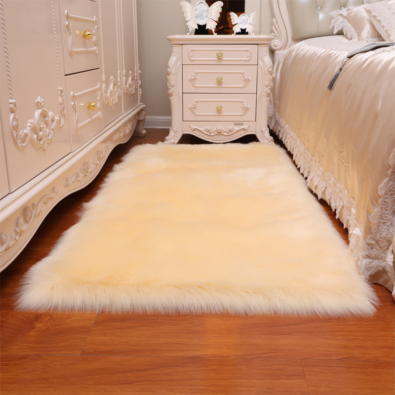 美帮汇白色长毛绒地毯毛毛客厅卧室仿羊毛地毯房间满铺床边毯橱窗毯 米白色米白色直角 70*210cm