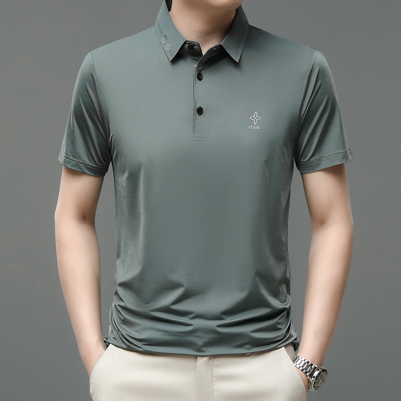 男士冰丝polo衫薄款短袖翻领t恤男中年休闲凉感速干男装体恤高清大图