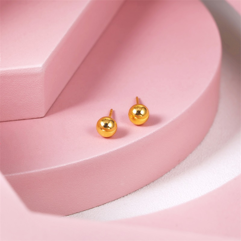 新金珠宝18硬k泡泡耳钉金球形光面耳钉au750金黄素耳针1042