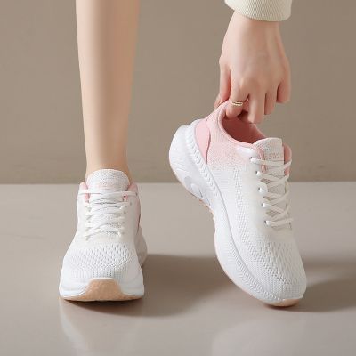 时言(SHIYAN)飞织鞋2025春季新款女鞋学生运动鞋透气健身跑步休闲鞋女 粉色 37码