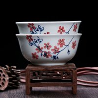 靓佳 釉下彩面碗 浪漫樱花6英寸2个装汤碗 大碗 日式碗 陶瓷碗 大汤碗 大面碗 高脚碗 防烫 加厚碗