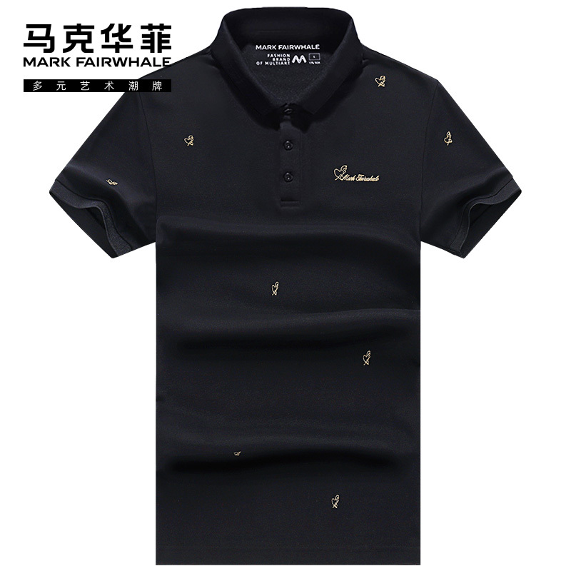 马克华菲Polo衫男士短袖t恤2022夏季新款休闲黑色刺绣高端潮牌