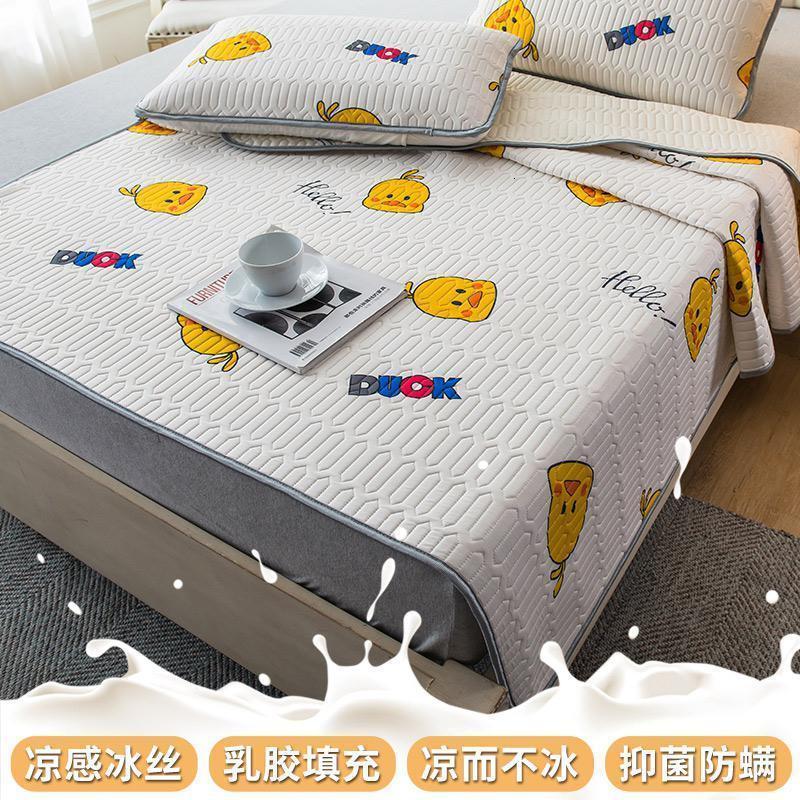家柏饰(CORATED)乳胶凉席三件套冰丝席子垫夏季可水洗折叠1.8m1.5床1.2米机洗 可爱鸭/裸睡，凉感冰丝席面，泰国乳胶填充 1.8m（6英尺）床