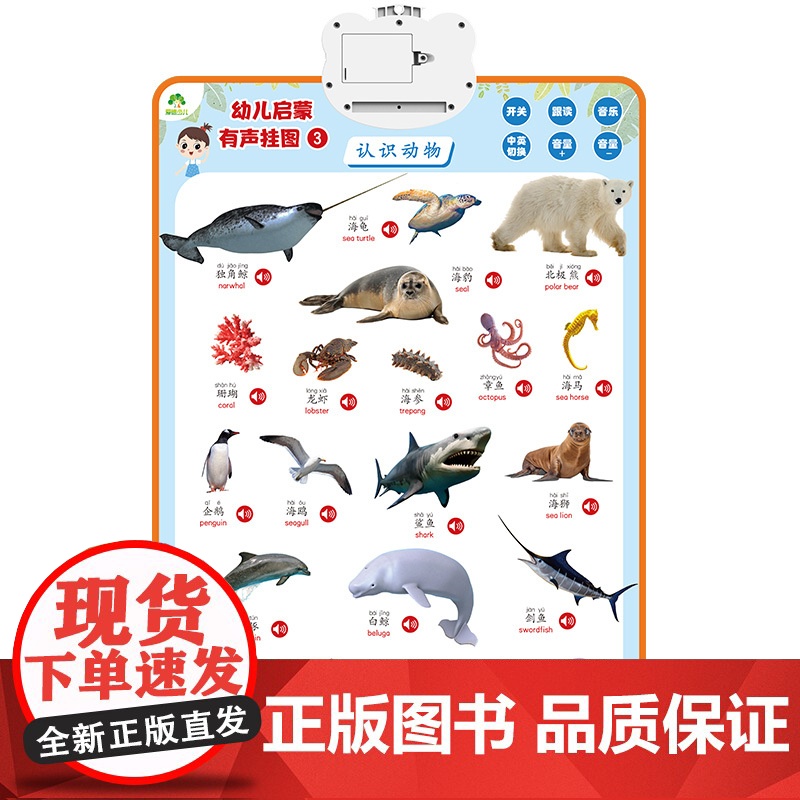 爱德少儿 幼儿启蒙有声挂图认识动物 一点就会读的有声认知书挂图有声早教幼儿童宝宝启蒙认知字母表墙贴学习神器宝宝早教点读发高清大图