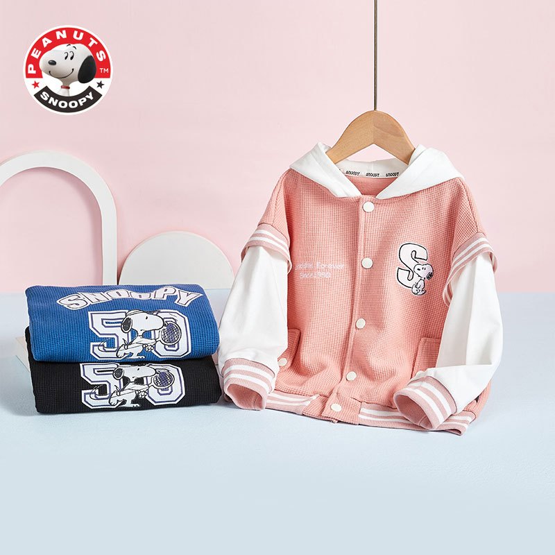 史努比(SNOOPY)儿童外套男女中小童连帽开衫棒球服外套SW1035