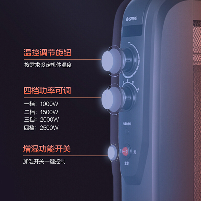 格力(GREE) 电热膜NDYC-25C-WG 恒温 快速干衣带烘衣架 加湿取暖 过热保护家用 电暖器5片硅晶取暖器高清大图