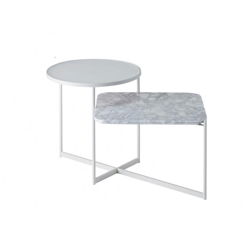 森美人北欧圆形双层角几铁艺大理石床头小圆桌角落茶几轻奢沙发玻璃边几 白色茶几款