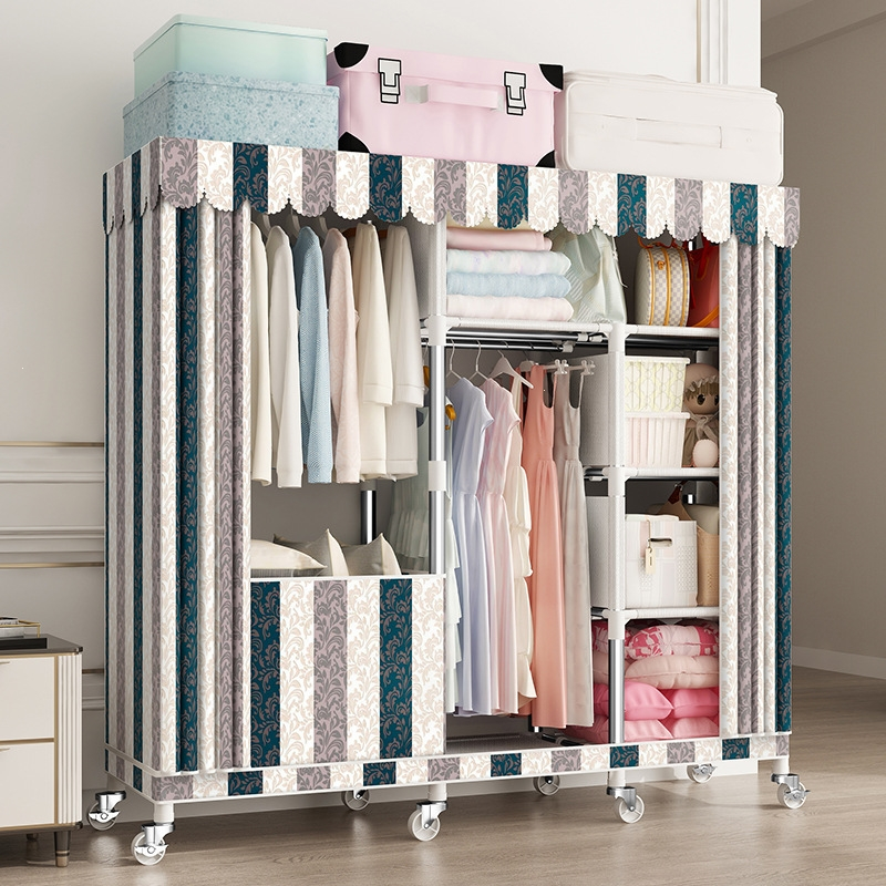 然拉链全封闭布衣柜家用钢管加粗加固加厚全钢架牛津布密封简易布柜
