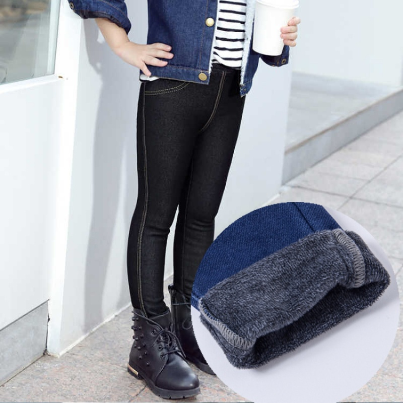 促销儿童裤子加绒加厚秋冬裤子女童打底裤加绒外穿打底裤学生仿牛仔裤