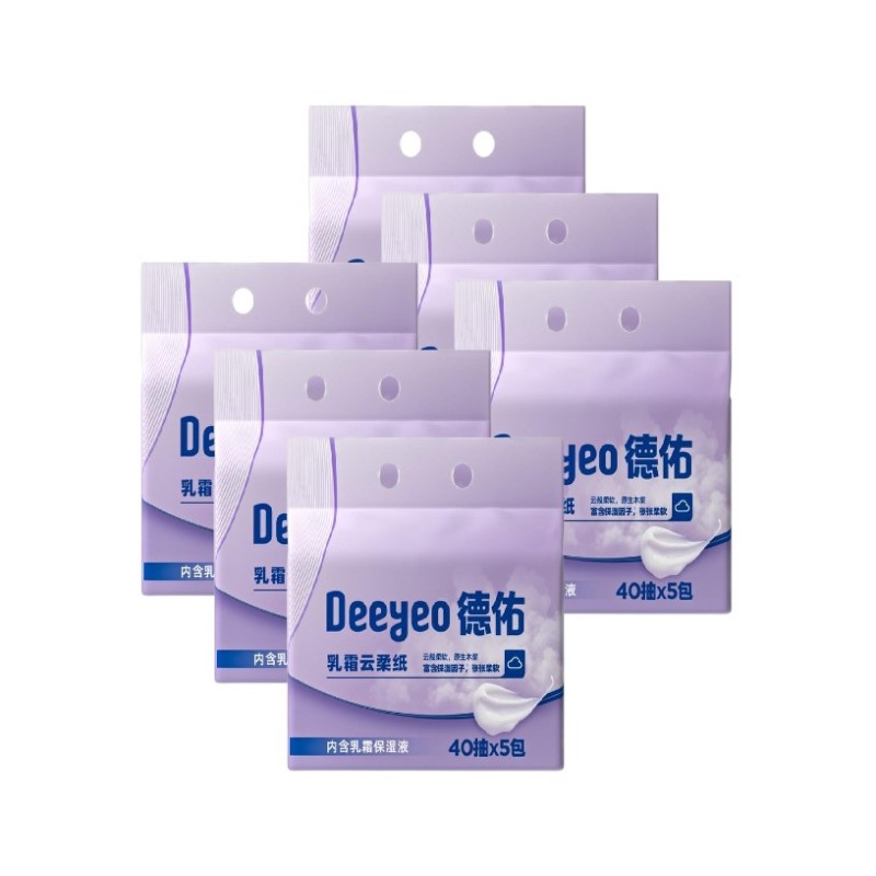 德佑乳霜云柔纸面巾40抽*5包*6提