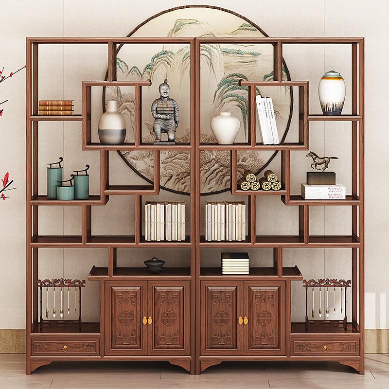 森美人新中式博古架实木中式展示柜隔断玄关茶叶茶室禅意多宝阁摆件书架高清大图