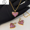 JiMi欧美ins粉色爱心形金色项链女轻奢小众设计高级感桃心锁骨毛衣链