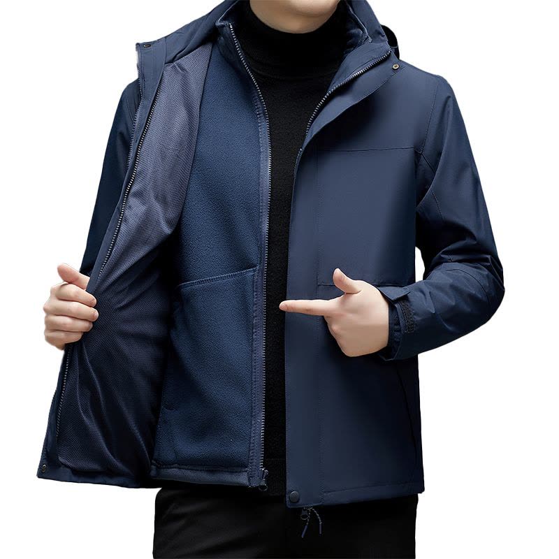 恒源祥户外冲锋衣男士新款冬季外套三合一可拆卸加厚加绒防风夹克图片