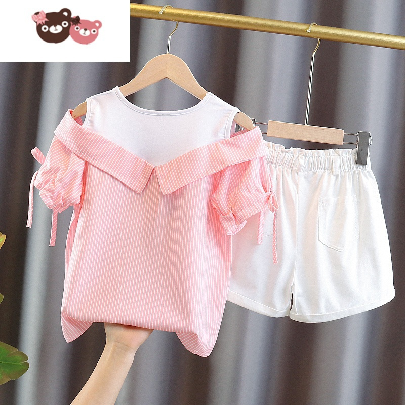 绿彩虹光女童套装夏女孩夏天短袖上衣夏季衣服中大儿童两件套洋气夏装