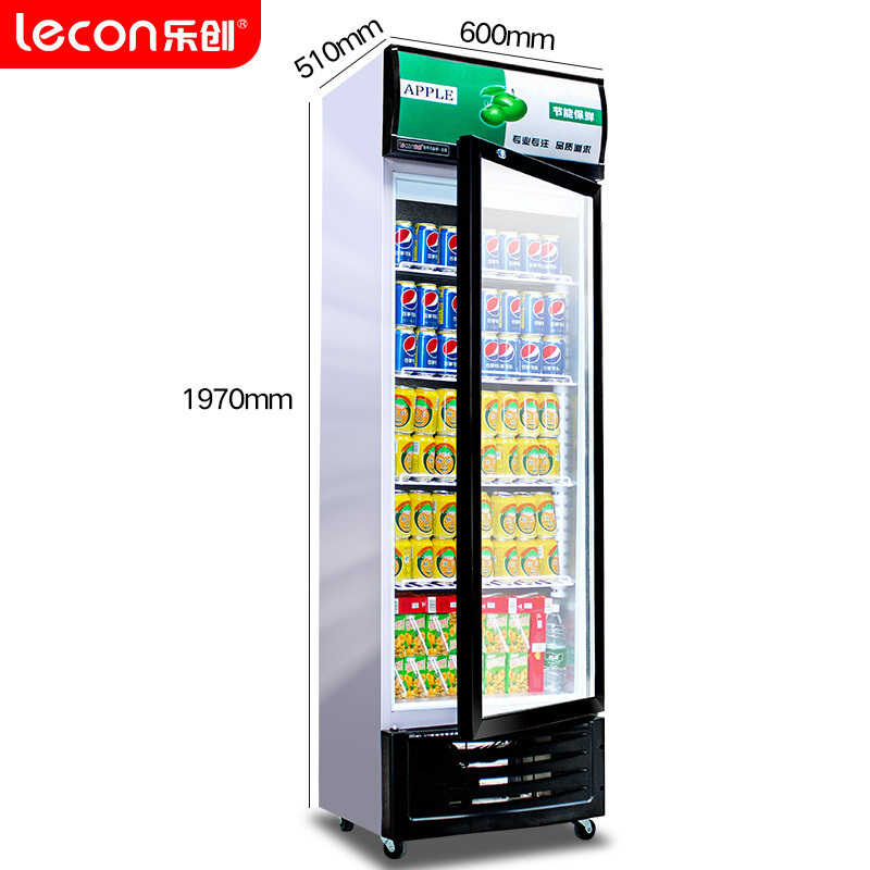 Lecon/乐创 单门绿黑直冷展示柜 冷藏柜红黑色 商用冰柜 冰箱啤酒饮品 保鲜柜 饮料柜 单门冷柜 陈列柜