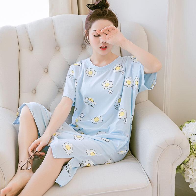 睡裙女夏季纯棉韩版宽松短袖中长款可爱甜美清新睡衣女夏天家居服