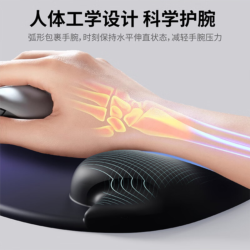KPTE鼠标垫护腕[人体工学护腕]渐变鼠标护手腕托滑鼠垫子心形女生硅胶防滑定制 [渐变蓝黑]人体工学高清大图
