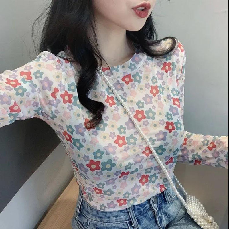 网纱长袖t恤女夏宽松冰丝套头防晒衫打底内搭mschf上衣 莎丞